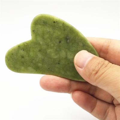 China Heart Shaped Guasha Natural Green Jade Guasha Board Scraper Face Spa Face Spa Anti Aging Body Spa for sale