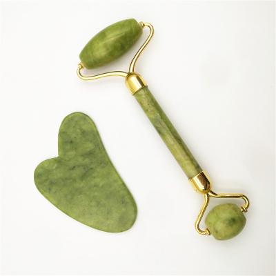 China Real Jade Jade Guasha Tip Face Massage Jade Roller Anti Aging Face Lift Cheap Natural Green Face Roller for sale