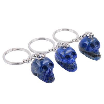 China China Key Chain Small Hand Carved Gemstone Skulls Amethyst Jade Skulls Keychain for sale