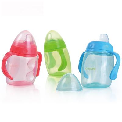 China Ningbo Longwell Sustainable Child Plastic Drink Bottles With Lid Silicone Mouth Handled Handle Water Spouted Cup Easy Infant Training for sale