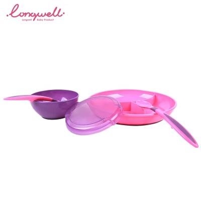 China BPA Free Longwell Plastic Dishes Set Snack Bowls With Spoon PP BPA Free Food Grade Baby Feeding Kids Tableware Sets Cutlery Set for sale