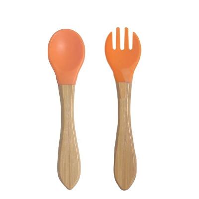 China BPA Free Customize Baby Spoon Factory Wholesale BPA Free Cutlery Set Detachable Clean Soft Tip Handle Spoon Fork Bamboo Set Silicone for sale