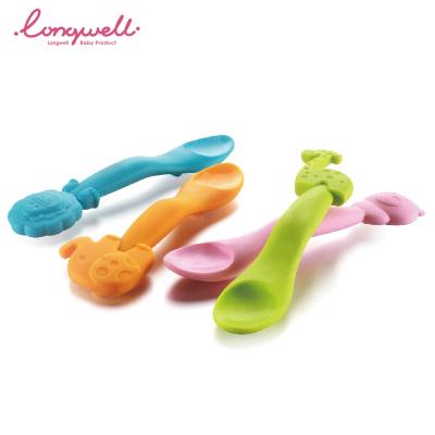 China BPA Free Ningbo Longwell Spoons Custom Cutlery Feeding Baby Food Grade Baby Feeder Spoon Boilable Silicone Elephant Cute Animals for sale