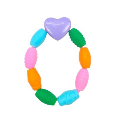 China Soft Toy Teething Bracelet For Newborn Factory Customize Color Beads Around Cute Sensory Training Baby Teether Heart Toys Gift BPA Free for sale