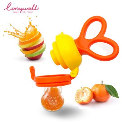 China 100%food grade Silicone Teether Ningbo Longwell PP Silicone Pacifier Eco Safety Infant Teether Vegetable Sensory Food Baby Fresh Fruit Feeder Pacifiers for sale