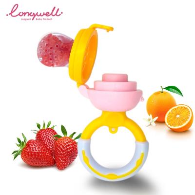 China 100%food grade Silicone Teether Ningbo Longwell Babies Silicone Teething Ring Infant Toy OEM Factory BPA Free Baby Food Pacifier Feeder Fruit Vegetable Pacifier for sale