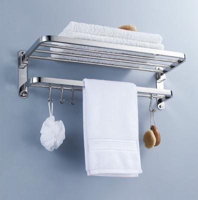 China New Style Hotel Toilet Sustainable Wall Mounted Aluminum Towel Folding Towel Shelf Bathroom Corner Basket for sale