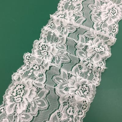 China 5.5inch double elastic edge decorative cheap nylon lace trim for lingerie or luxury stretch trim for ladies dress for sale