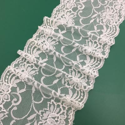 China 5.8inch double elastic edge decorative cheap nylon lace trim for lingerie or luxury stretch trim for ladies dress for sale