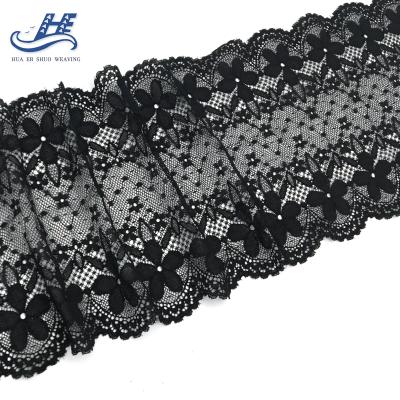 China Decorative Double Edge Wrap 18cm Elastic Elastic Knitted White Guipure Lace Trim For Lingerie Or Ladies Dress for sale