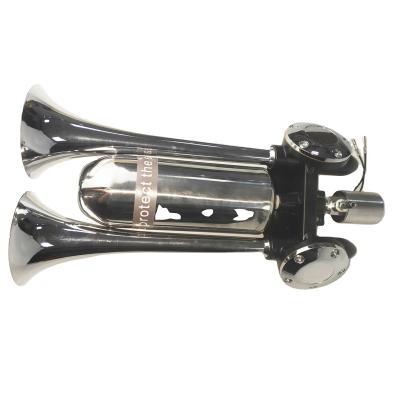 China New zinc alloy air horn with two chrome zinc trumpets with air tank, echo sound for sale