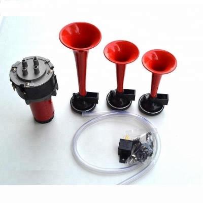 China 3 Three Plastic Triple Trumpet Red135dB Air Horn 12V With Compressor Kit for sale