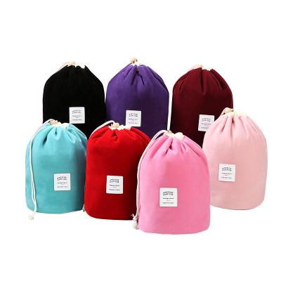 China Large Capacity Candy Color Brush Bag Cosmetic Storage Makeup Brush Bag Travel Makeup Storage Round Silk Drawstring Makeup Brush for sale