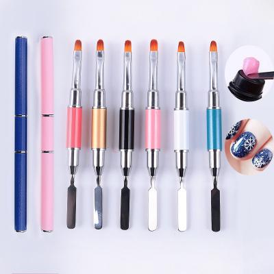 China The Nail Salon Factory Logo Dual End Double Head Custom Made Private Crystal Nail Gel Pen Acrylic Brush For Manicure for sale