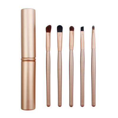 China 5Pcs Metal Box Case 5Pcs Metal Box/Packing Portable Travel Slope Eyeshadow Eyeliner/Wooden Lip Makeup Brush Set With Holder Cup for sale