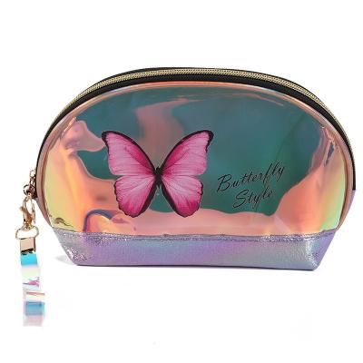 China Low MOQ Holographic Laser 30pcs Custom Logo Laser Travel and Makeup Tools Storage Cosmetic Bag for sale