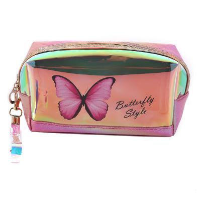 China New Holographic Laser Butterfly Clear Holographic Cosmetic Bags And Cases For Makeup Tools for sale