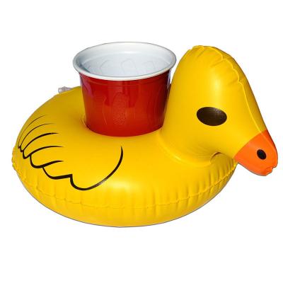 China Sustainable Inflatable Yellow Duck Cup Pool Drinks Holder Floating Inflatable Cup Holder for sale