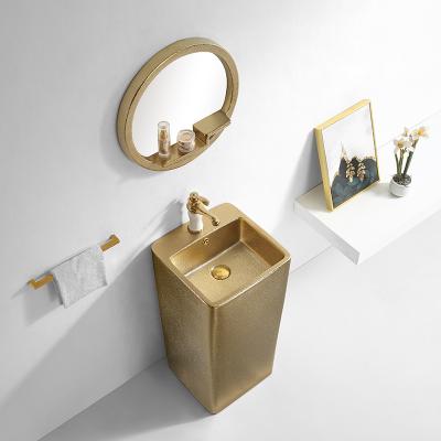 China Yeson Modern Standing Gold Pedestal Bathroom Basin Pedestal Bathroom Basin Luxury One Piece Corner Sink for sale