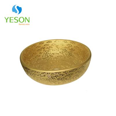 China Flower Color Art Basin Ceramic Gold Wash Traditional Fancy Basin for sale