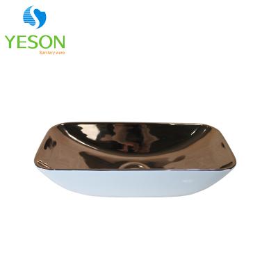 China Luxury Modern Ceramic Bathroom Sink Hand Wash Basin Gold Art Basin for sale