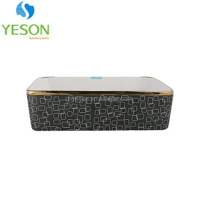 China Modern CE Approved Square Art Basin Countertop Bathroom Wash Basin Ceramic Decal Paper Design for sale