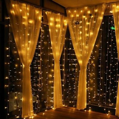 China OEM 3*3M 300L LED Solar Color Changing String Light Window PVC Decorative Curtain Light In Infrared String Wedding for sale