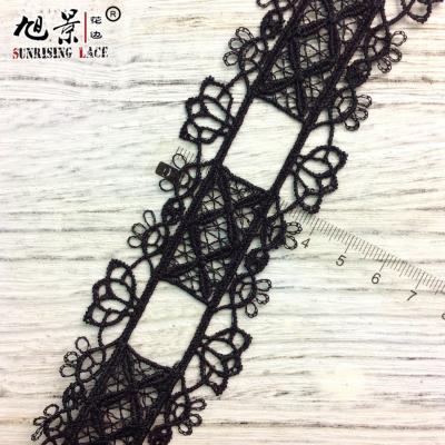 China Beautiful Sustainable Lace Polyester Chemical Embroidered Lace Trim for sale