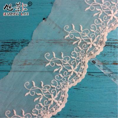 China Latest Large Garment French Organza Chantilly Flower Net Fabric Lace Trim Viable for sale