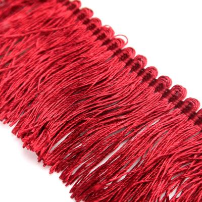 China Red Crochet Rayon Polyester Chainette Fringe Trim Fashion Long Curtain for sale