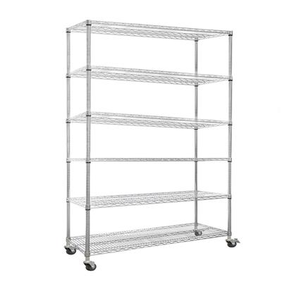 China Adjustable Stainless Steel Anti-Static Carbon 6 Layers Chrome Plated Wire Trolley Mesh Rack Storage Mobile Cart for sale