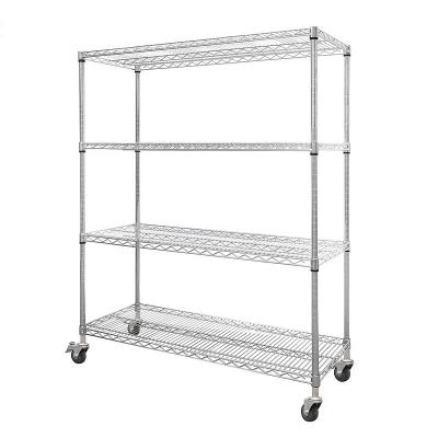 China Adjustable Four Rack Chrome Plated Mobile Wire Mesh Trolley Shelves Warehouse E-Commerce Matching Car Stainless Steel Anti-Static Turnover Car for sale