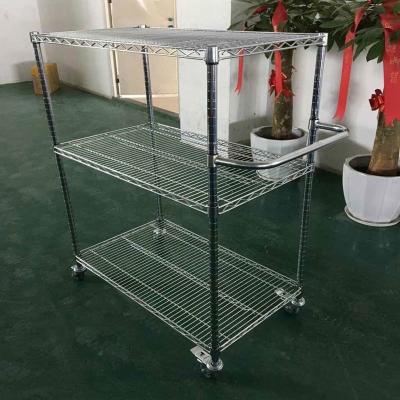 China Adjustable Eye-Catching 3 Tier Rolling Trolley Kitchen Serving Trolley Cart Serving Metal Immediately Available for sale