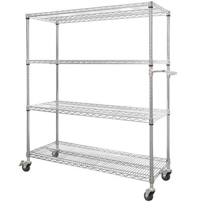 China Adjustable Chrome Plated Wire Mesh Shelves Trolley Metal Warehouse Anti-Static Warehouse Workshop Shelving Stainless Steel Sorting Car for sale