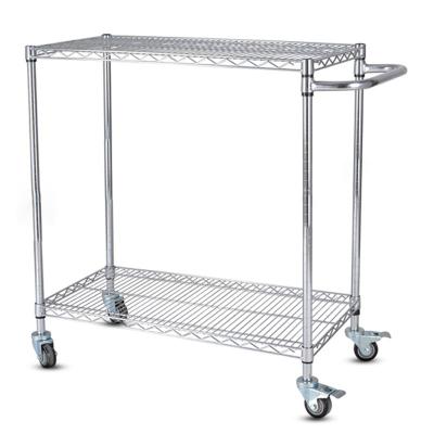 China Two Layers Adjustable Chrome Plated Wire Mesh Cart With Handle Stainless Steel Anti-Static Turnaround Truck Logistics Picking Truck for sale