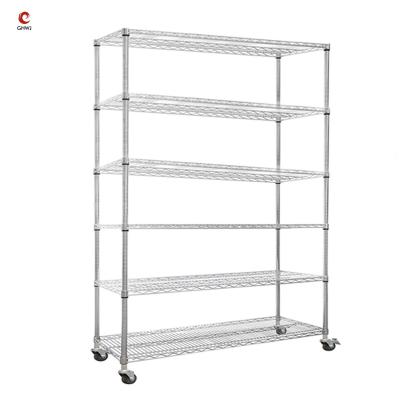 China Corrosion Protection 6 Layers Stainless Steel Movable Shelves Chrome Plated Heavy Metal Plated Wire Mesh Rack Rack Car Storage Trolley Car Display Rack for sale