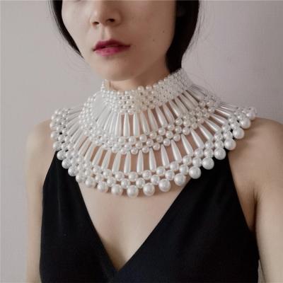 China Vintage Handmade ABS Beads Multilevel Baroque Pearl Weaving Beaded Necklace for sale