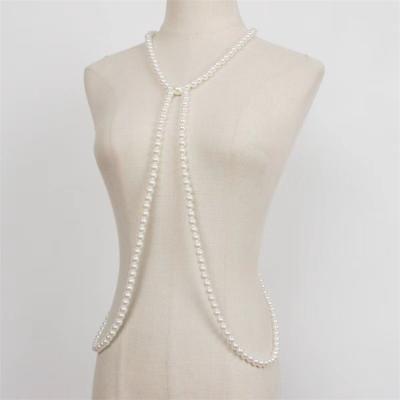 China Sexy Body Necklace Hand-Beaded Original Design Pearl Shoulder Chain Imitation Pearl Link Chain Long Chain Jewelry for sale