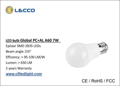 China 6000k LED Globe Light Bulb E27 7W , SMD Low Wattage Led Bulbs Light 100 LM / W for sale