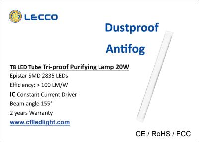 China Tri Proof 2ft T8 LED Tube Light 6000K 20W Ceiling Mounted 100 LM / W for sale