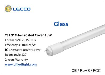 China Commercial 6000k 4 Foot T8 Led Fluorescent Tube Lights Glass 360 Degree Beam Angle for sale