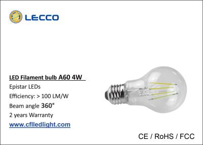 China 4 Watt Filament Led Light Bulbs E27 Glass Cover 6000K Color Temperature for sale