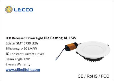 China SMD 5730 LED Recessed Downlight 15 Watt 6400K Color Temperature for sale