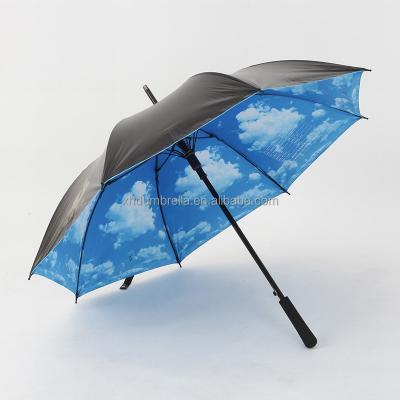 China 27 Inch Automatic Open 8 Panel Golf Sunshade With Color Fabric Coated And Cloud Print Umbrella for sale