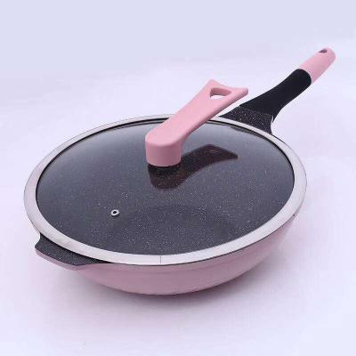 China Durable Cast Aluminum Liner Pink Nonstick Marble Frying Pan With Handle for sale