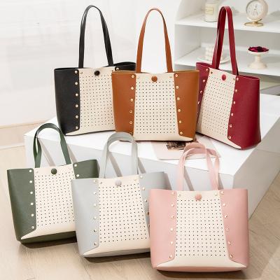 China Fashion contrast color bag2021ladies simple shopping handbagFashion tote bag soft bags for women for sale