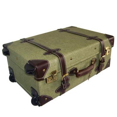 China Classic Canvas Vintage Leather Suitcase LuggageTrunk Retro Trolley Traveling Luggage TT001pv for sale