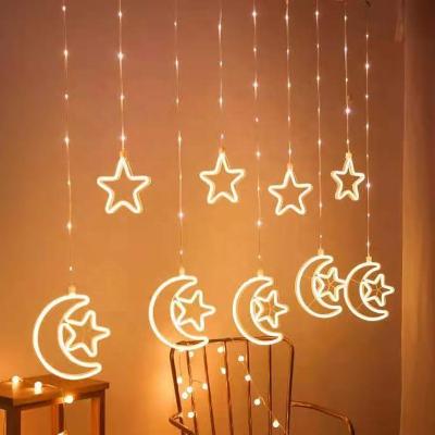 China China Suppliers Christmas Holiday LED Decoration Window Curtain Hanging Decorative Light With Star And Moon for sale