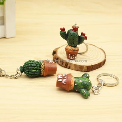 China Creative Cute Cactus Resin Keychain Potted Plant Resin Gift Key Chain for sale