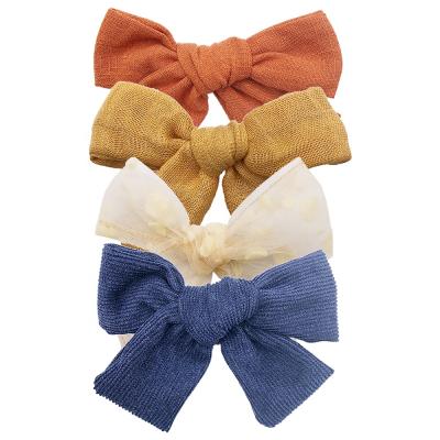 China Cotton Set Of 4 Classic School Girl Bow Cuts Fall Autumn Bows Hair Accessories for sale